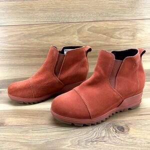 Sorel Evie Booties 5.5 Warp Red Suede Ankle Boot